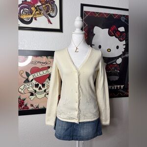 Beaded Snowflake Cream Cardigan